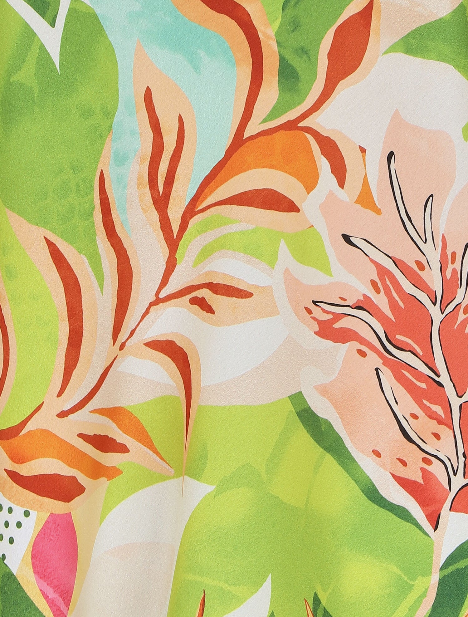 Caraco satiné motif feuilles - Vert anis - 3