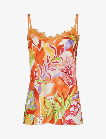Caraco satiné motif feuilles - Orange - 1