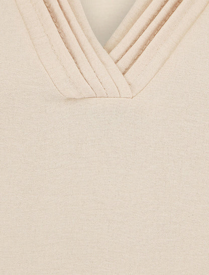 Top droit sans manches col V - Beige - 3
