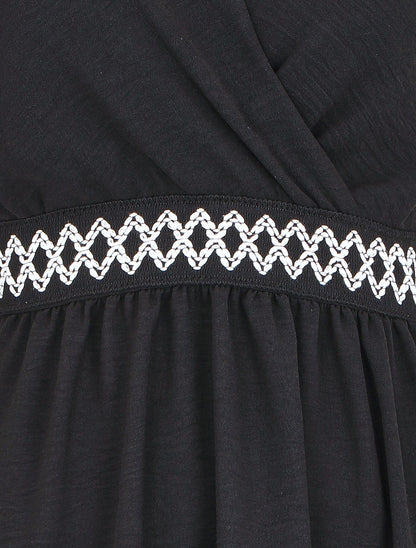 Robe uni à taille élastiquée - Noir - 3