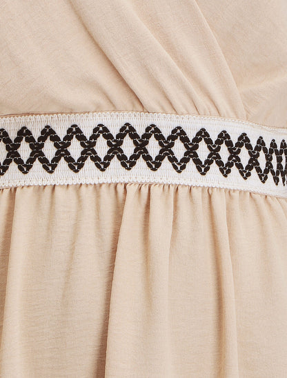 Robe uni à taille élastiquée - Beige - 3