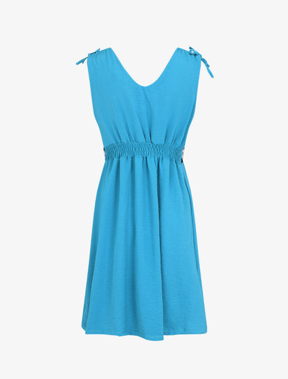 Robe uni à taille élastiquée - Bleu azur - 2