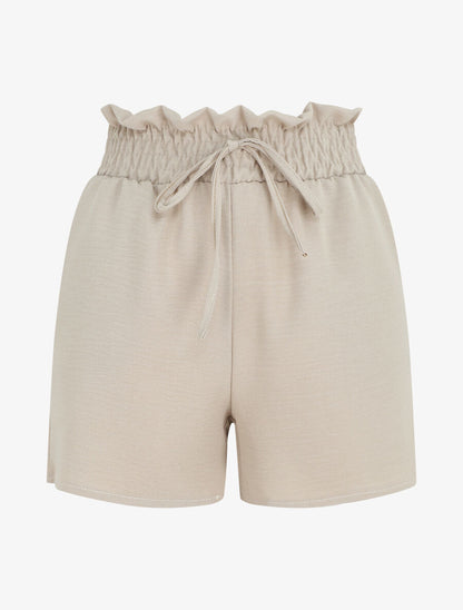 Mini short à taille élastiquée - Beige - 1