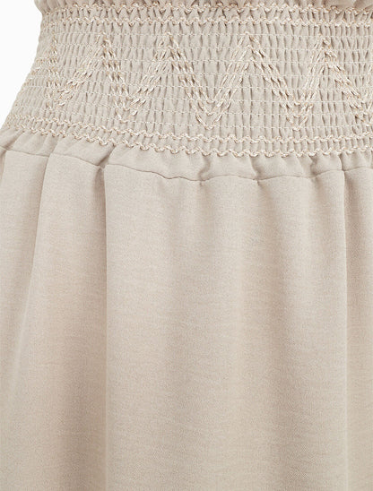 Jupe longue à taille élastiquée - Beige - 3
