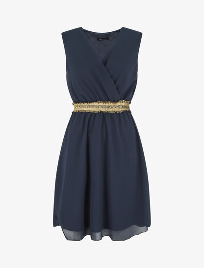 Robe sans manches taille élastiquée irisée - Marine - 5
