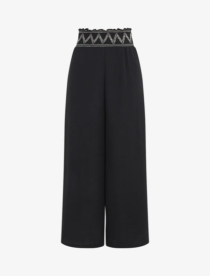 Pantalon ample à taille élastiquée - Noir - 1