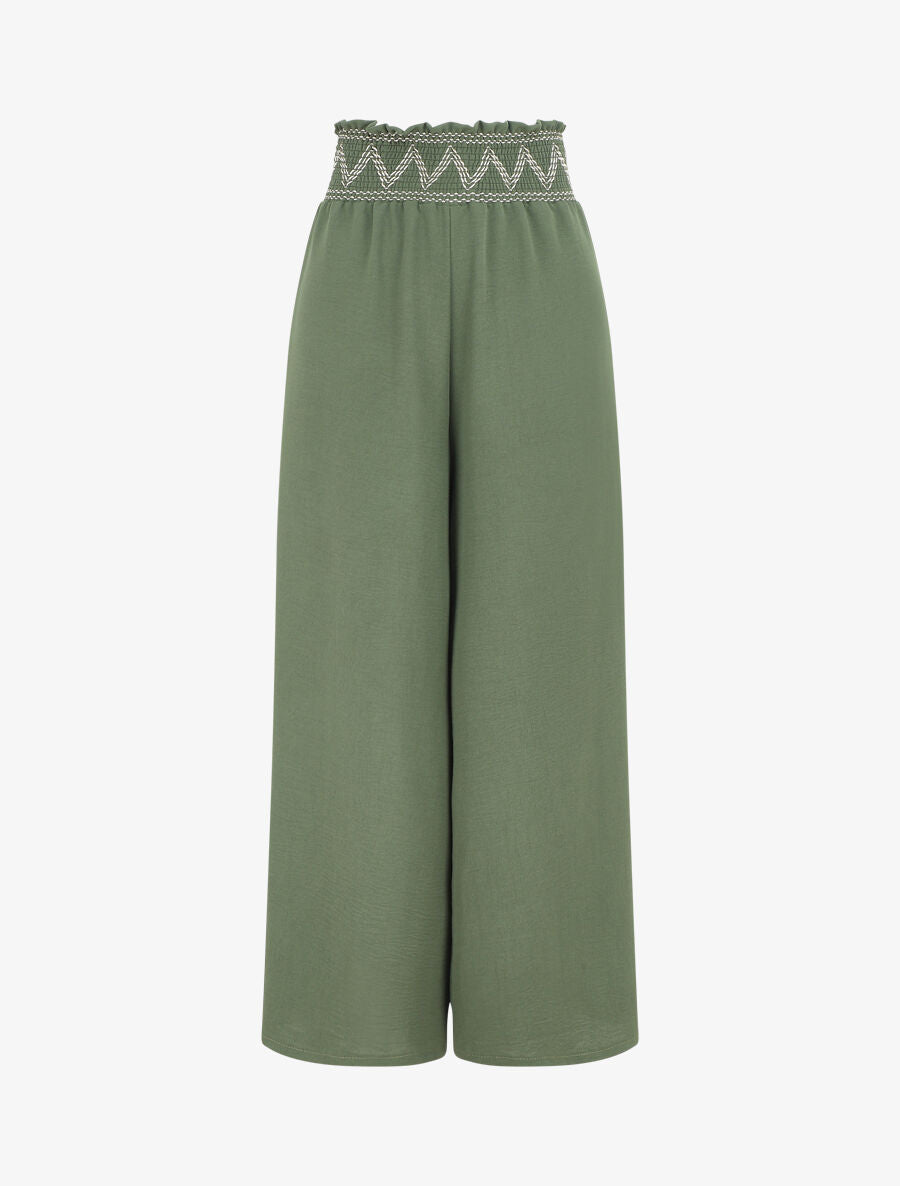 Pantalon ample à taille élastiquée - Kaki - 5