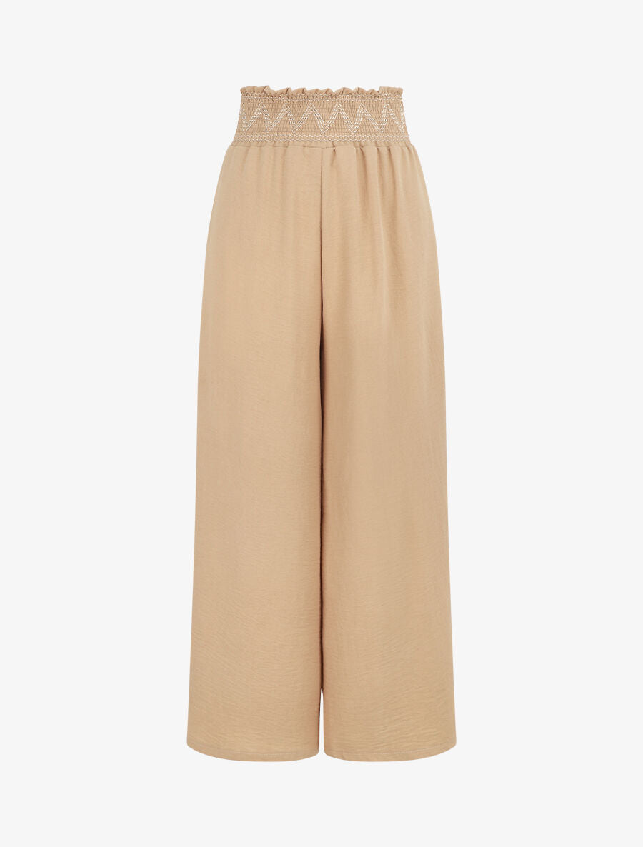 Pantalon ample à taille élastiquée - Beige - 5