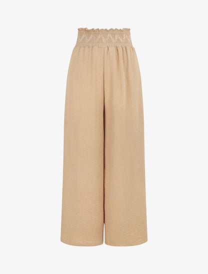 Pantalon ample à taille élastiquée - Beige - 5