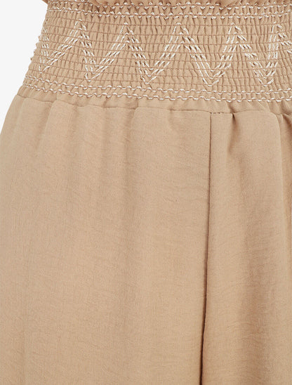 Pantalon ample à taille élastiquée - Beige - 3