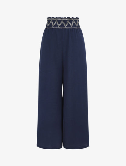 Pantalon ample à taille élastiquée - Marine - 5
