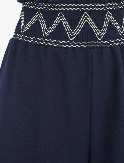 Pantalon ample à taille élastiquée - Marine - 3