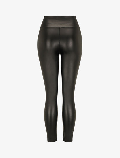 Pantalon ciré slim taille haute - Noir - 2