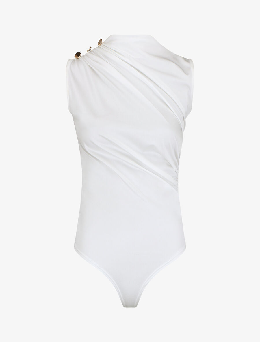 Body sans manches satiné et drapé - Blanc - 1