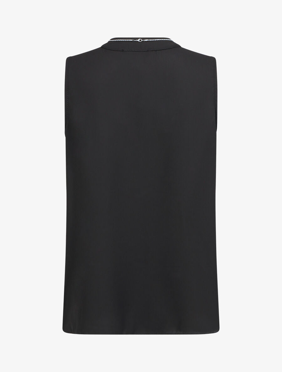 Top sans manches en voile avec bijou - Noir - 2