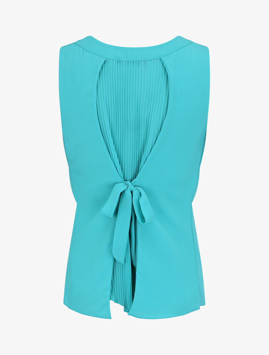 Top sans manches col bénitier et dos plissé - Turquoise - 2