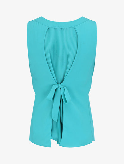 Top sans manches col bénitier et dos plissé - Turquoise - 2