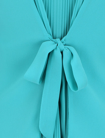 Top sans manches col bénitier et dos plissé - Turquoise - 3