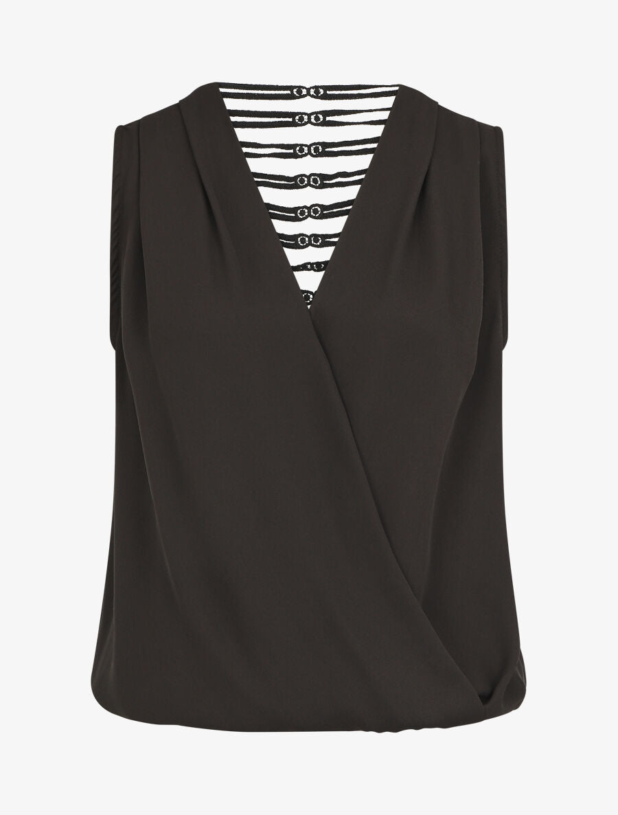 Top sans manches col cache-coeur dos en crochet - Noir - 1