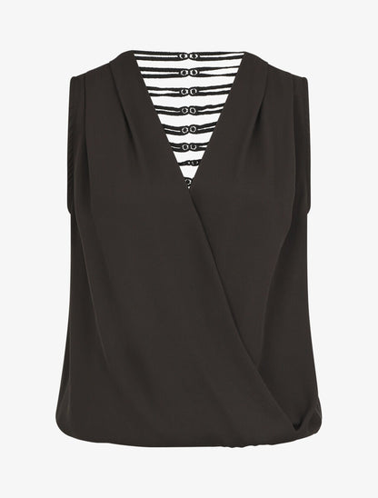 Top sans manches col cache-coeur dos en crochet - Noir - 1