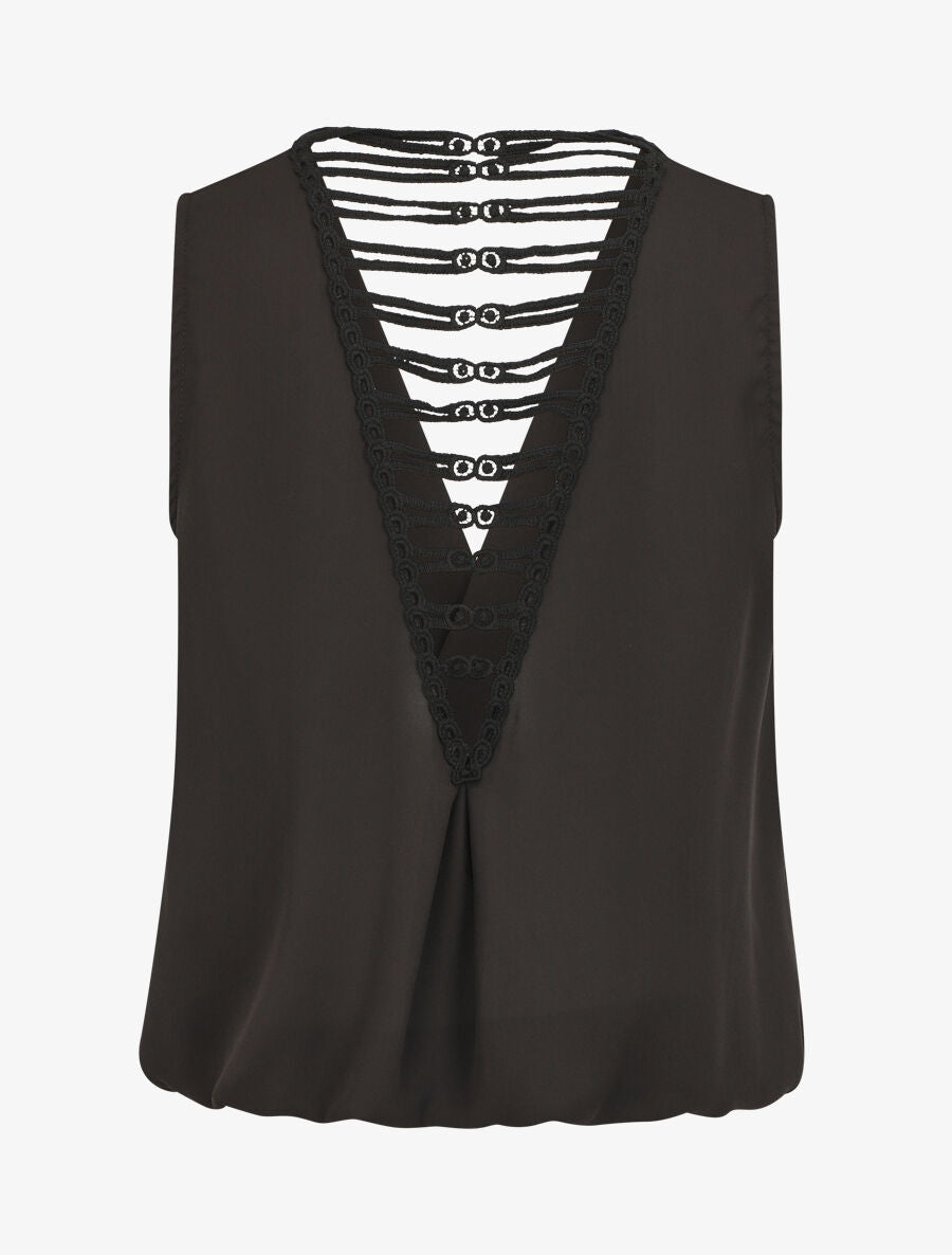 Top sans manches col cache-coeur dos en crochet - Noir - 2