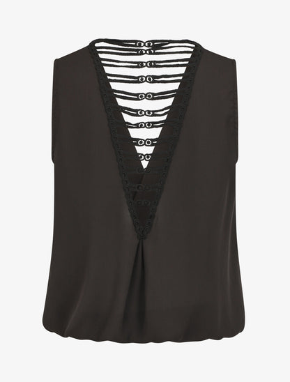 Top sans manches col cache-coeur dos en crochet - Noir - 2