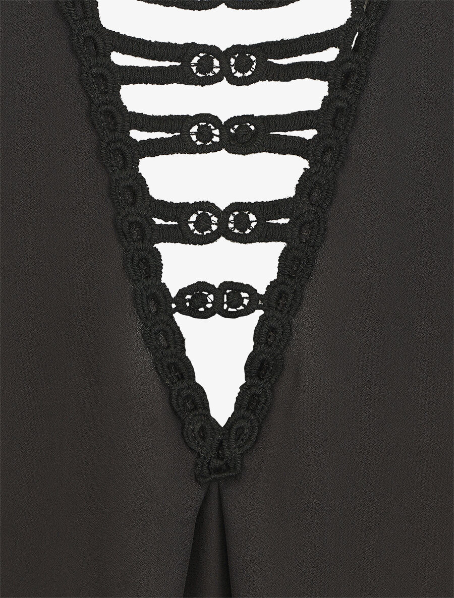Top sans manches col cache-coeur dos en crochet - Noir - 3