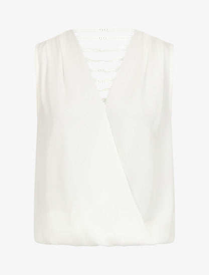 Top sans manches col cache-coeur dos en crochet - Blanc - 5