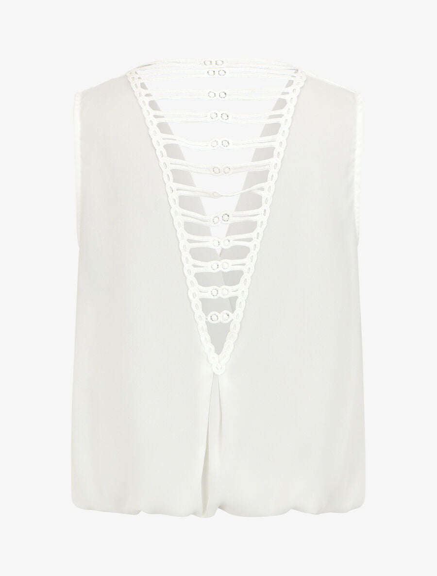 Top sans manches col cache-coeur dos en crochet - Blanc - 2
