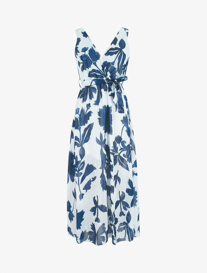 Robe imprimé fleurs et dos en V - Marine - 5