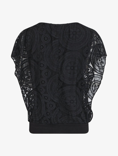 Blouse unie à broderies - Noir - 2