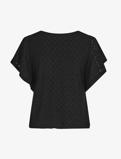 Top à manches volantées et broderies - Noir - 2