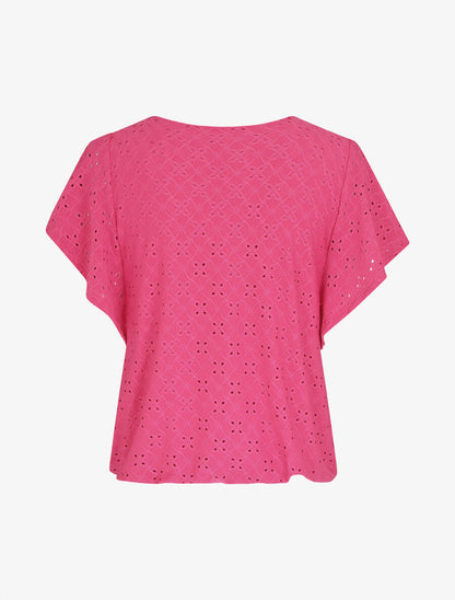 Top à manches volantées et broderies - Fushia - 2