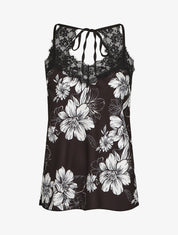 Caraco dentelle imprimé floral - Noir - 1