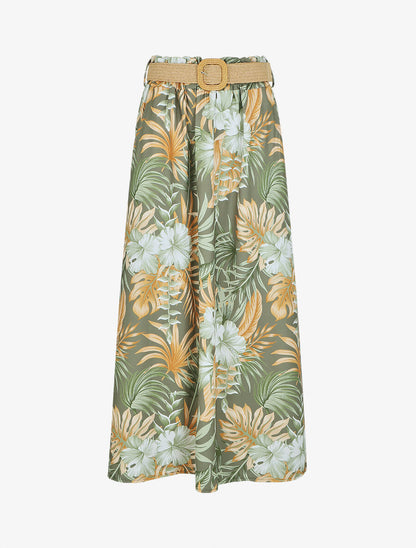 Jupe longue taille haute imprimé tropical - Vert - 1