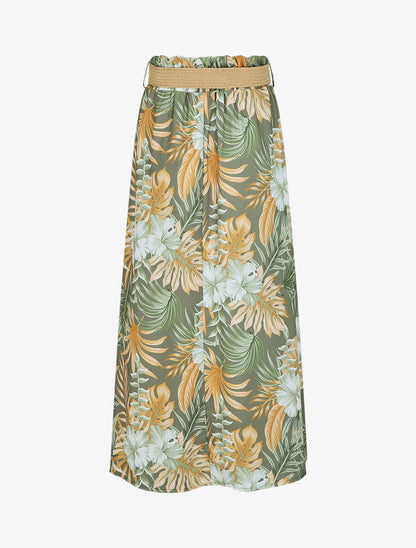 Jupe longue taille haute imprimé tropical - Vert - 2