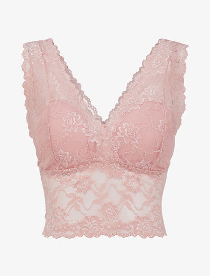 Crop top transparent en dentelle - Rose poudré - 1