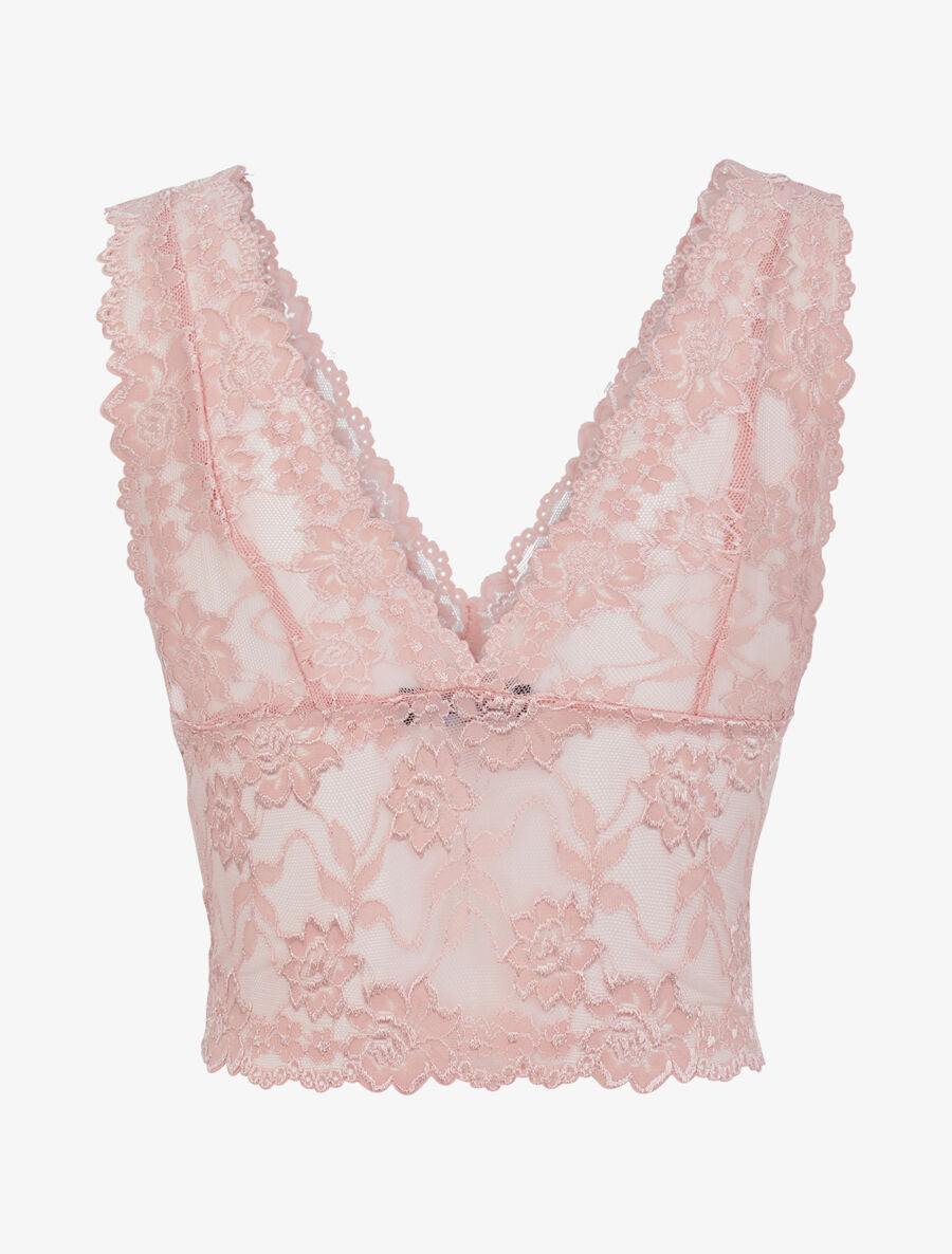 Crop top transparent en dentelle - Rose poudré - 2