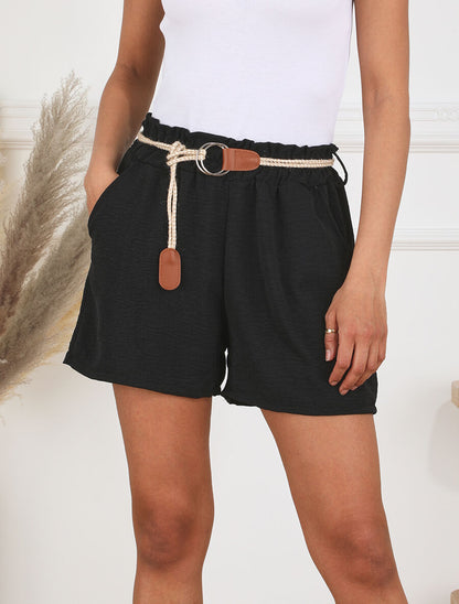 Short uni coupe droite - Noir - 4