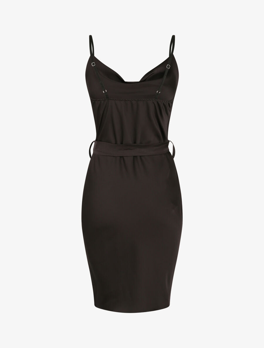Robe satinée à col bénitier - Noir - 2