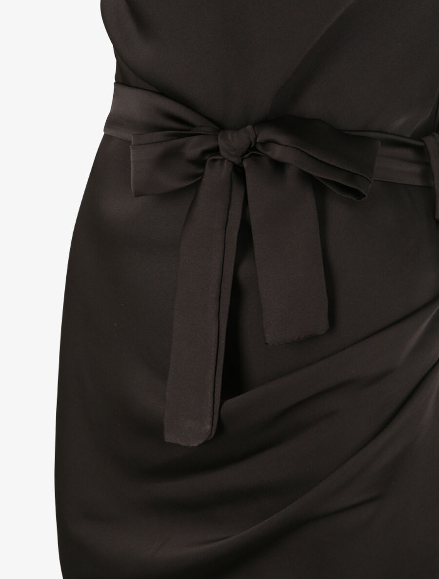 Robe satinée à col bénitier - Noir - 3