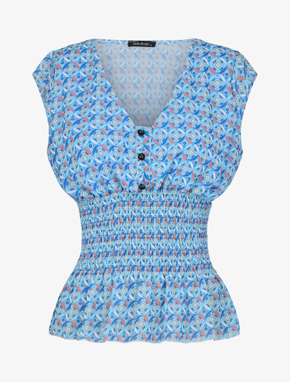 Top élastiqué imprimé graphique - Bleu - 1