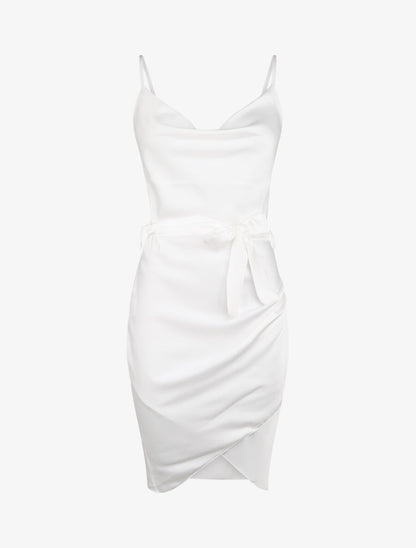 Robe satinée à col bénitier - Blanc - 1