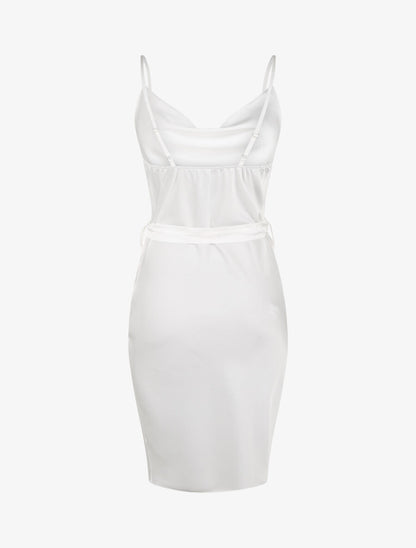 Robe satinée à col bénitier - Blanc - 2