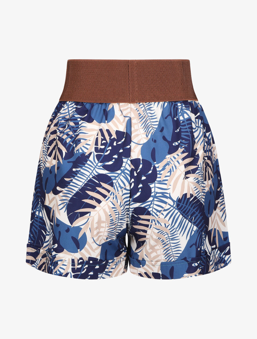Short à taille haute style corset imprimé tropical - Marine - 2