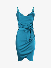 Robe satinée à col bénitier - Bleu canard - 1