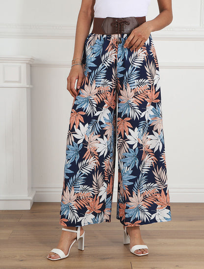 Pantalon ample motif tropical - Marine - 4