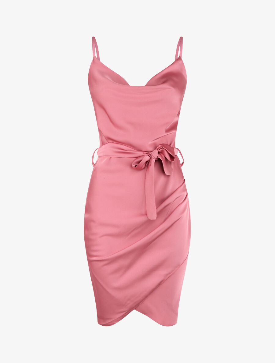 Robe satinée à col bénitier - Vieux rose - 1