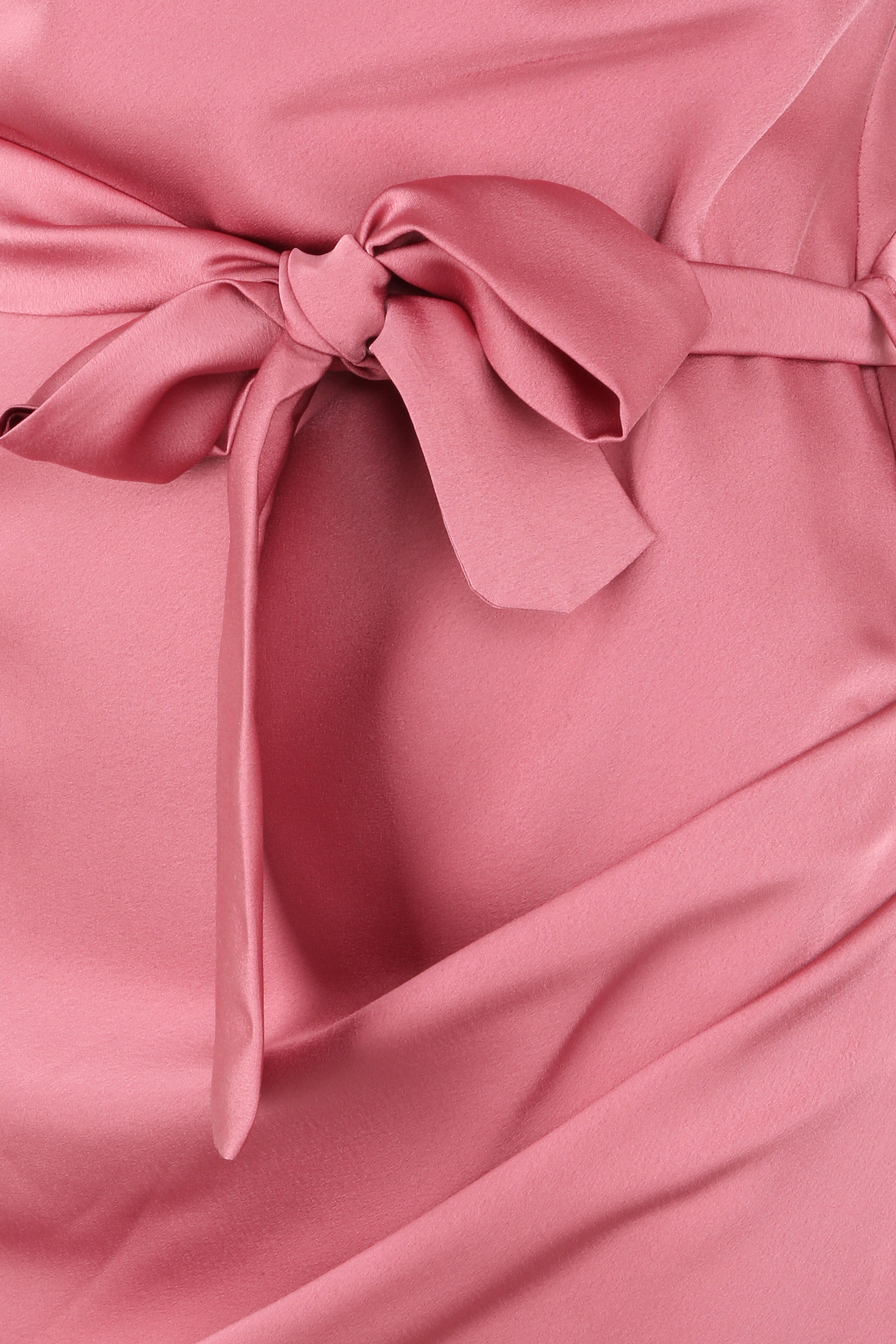 Robe satinée à col bénitier - Vieux rose - 3