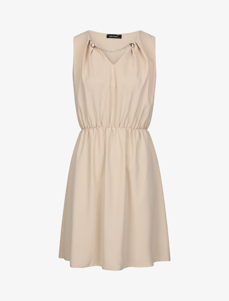 Robe courte sans manches à chaîne - Beige - 1